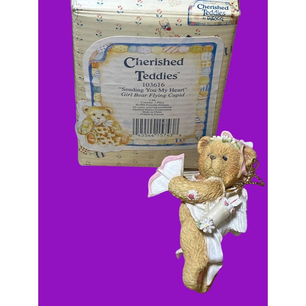 Cherished Teddies "Sending You My Heart, Ornament Girl Bear Flying Cupid